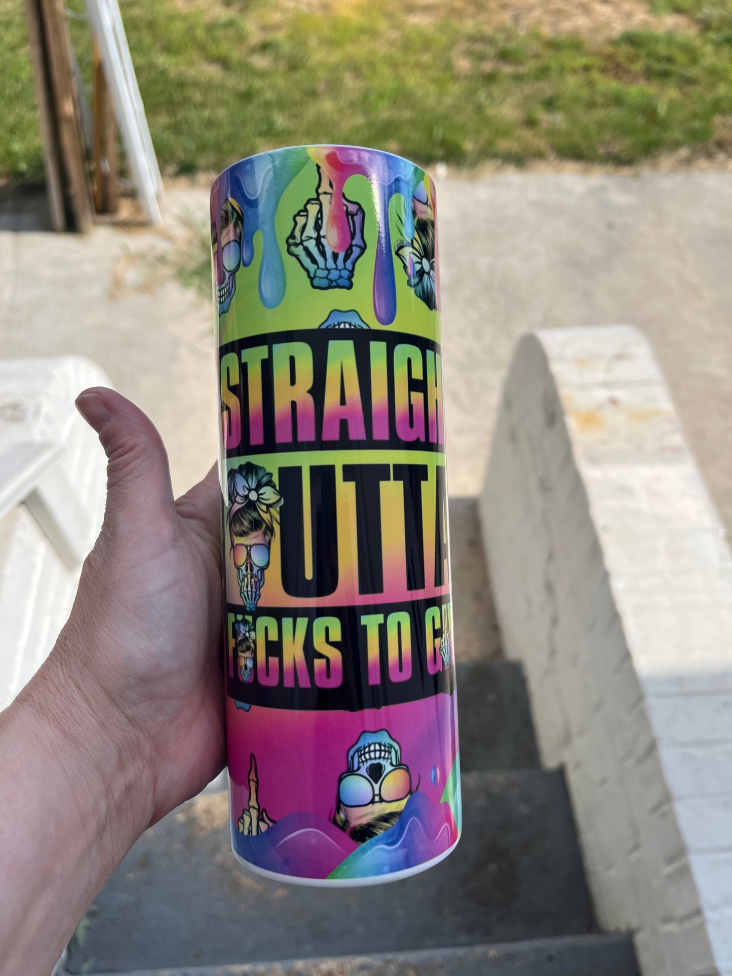 Straight outta f$cks to give neon 20oz stainless steel tumbler