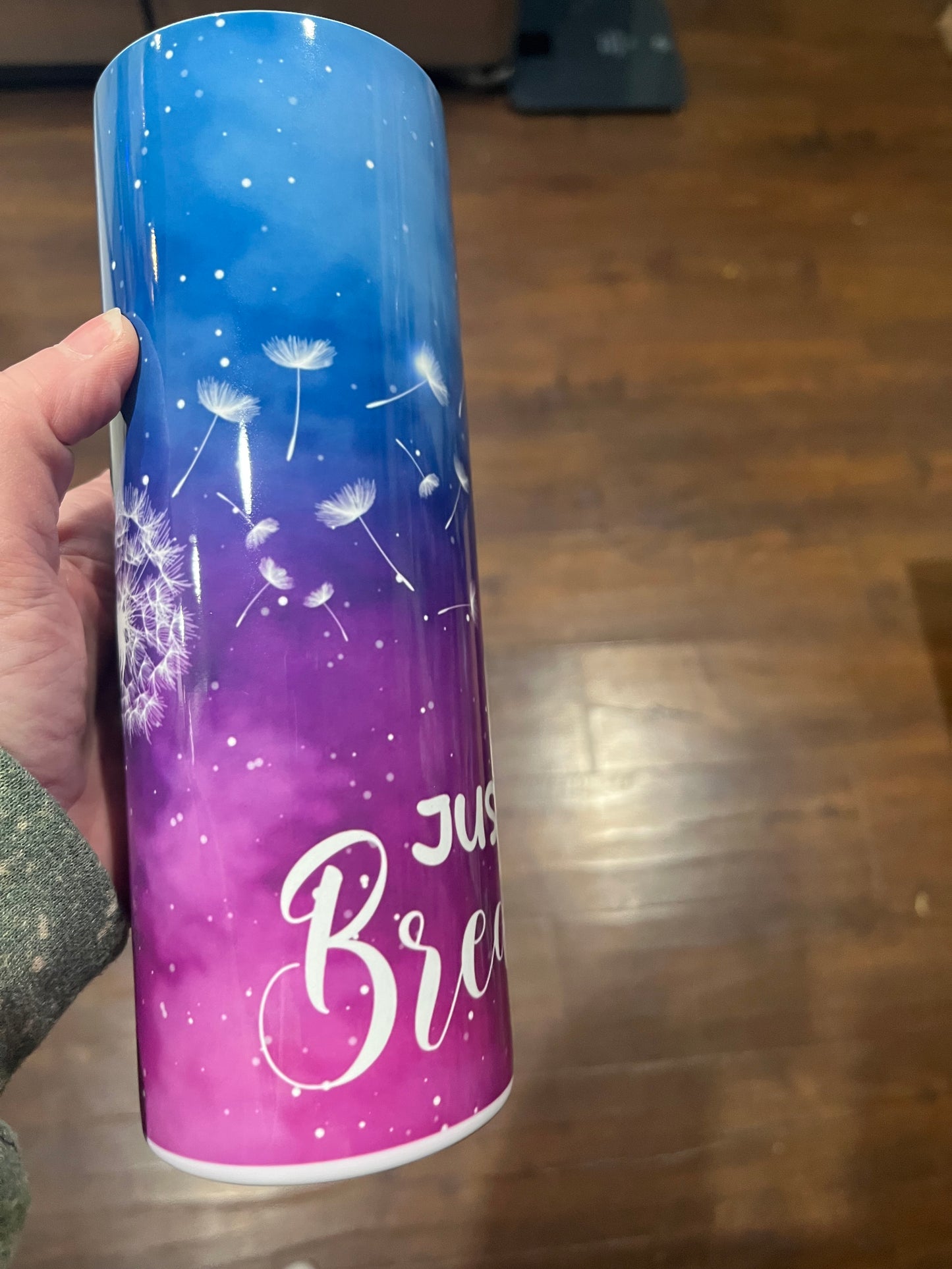 Just breathe purple dandelions 20oz stainless steel tumbler