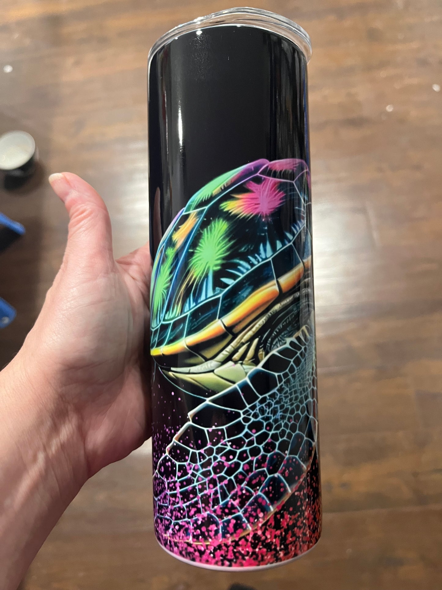 Neon sea turtle 20oz stainless steel tumbler