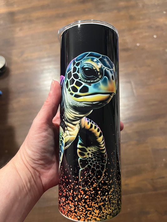 Neon sea turtle 20oz stainless steel tumbler