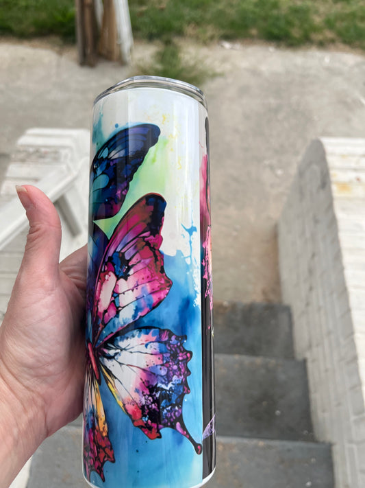 Alcohol ink butterflies 20oz stainless steel tumbler