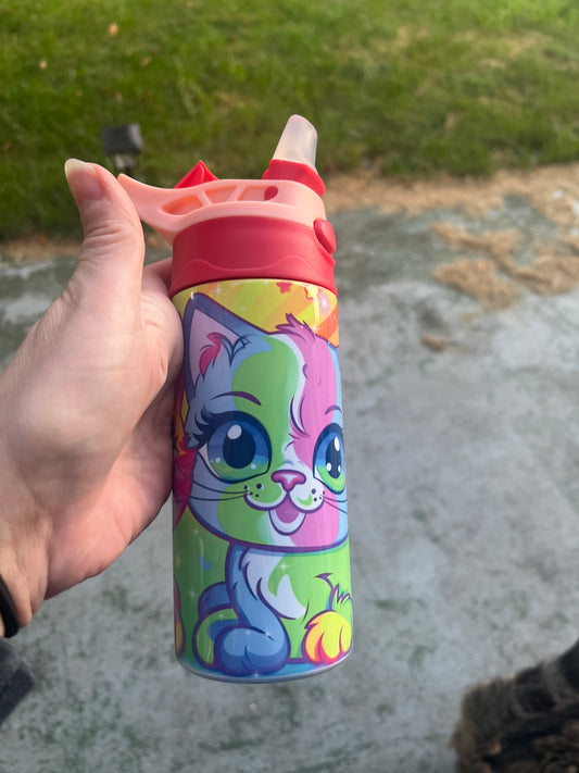 Rainbow kitties 12oz kids tumbler pink/red lid