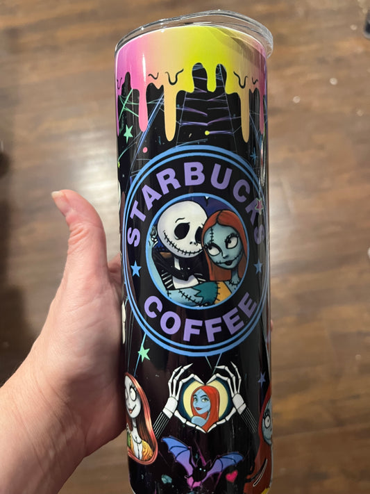 Starbucks coffee jack and Sally black/purple 20oz stainless steel tumbler