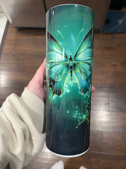 Green glowing butterflies 20oz tumbler