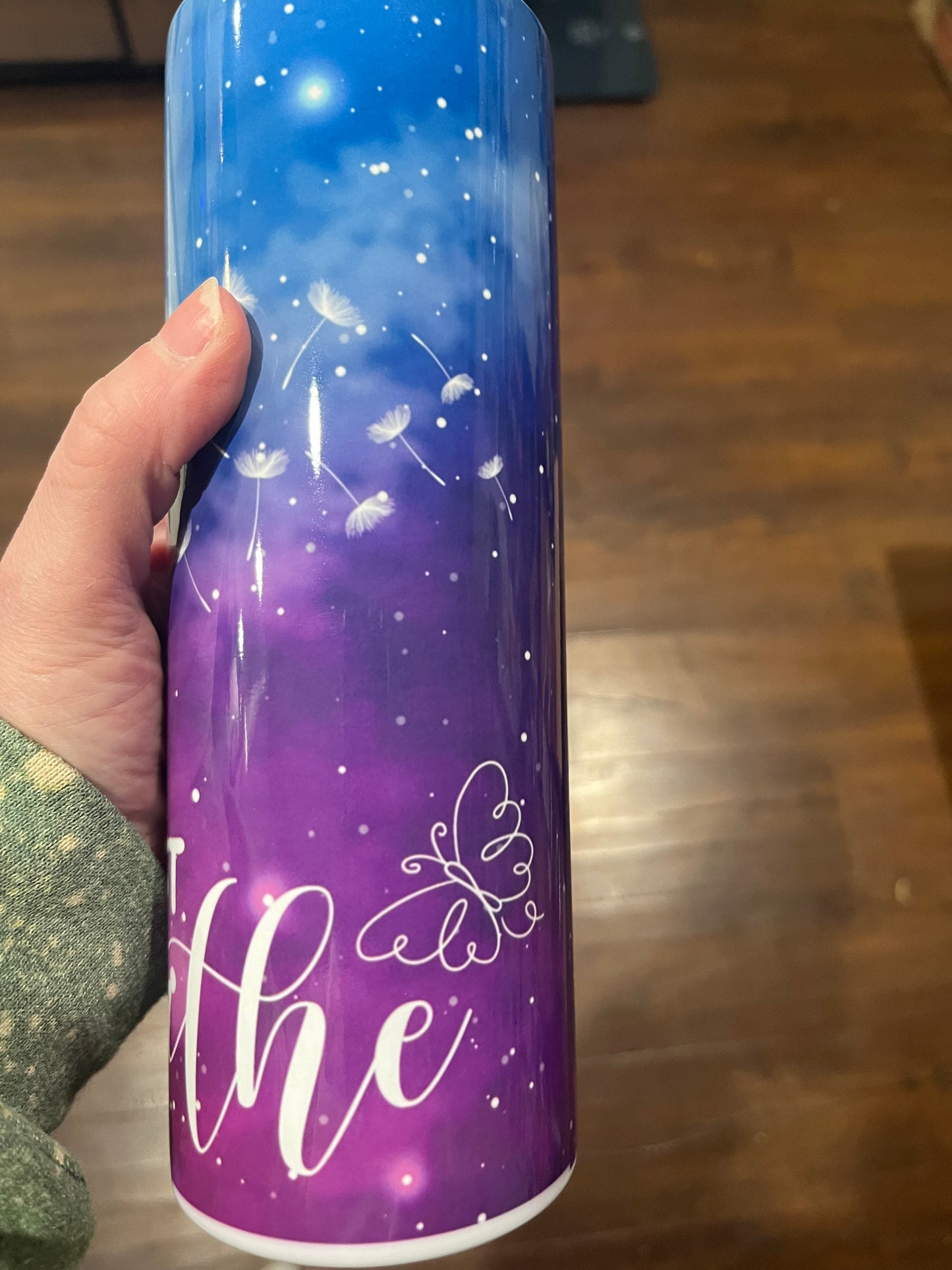 Just breathe purple dandelions 20oz stainless steel tumbler