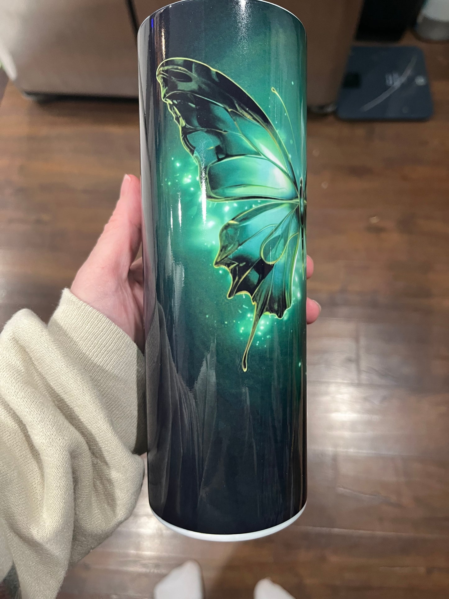 Green glowing butterflies 20oz tumbler