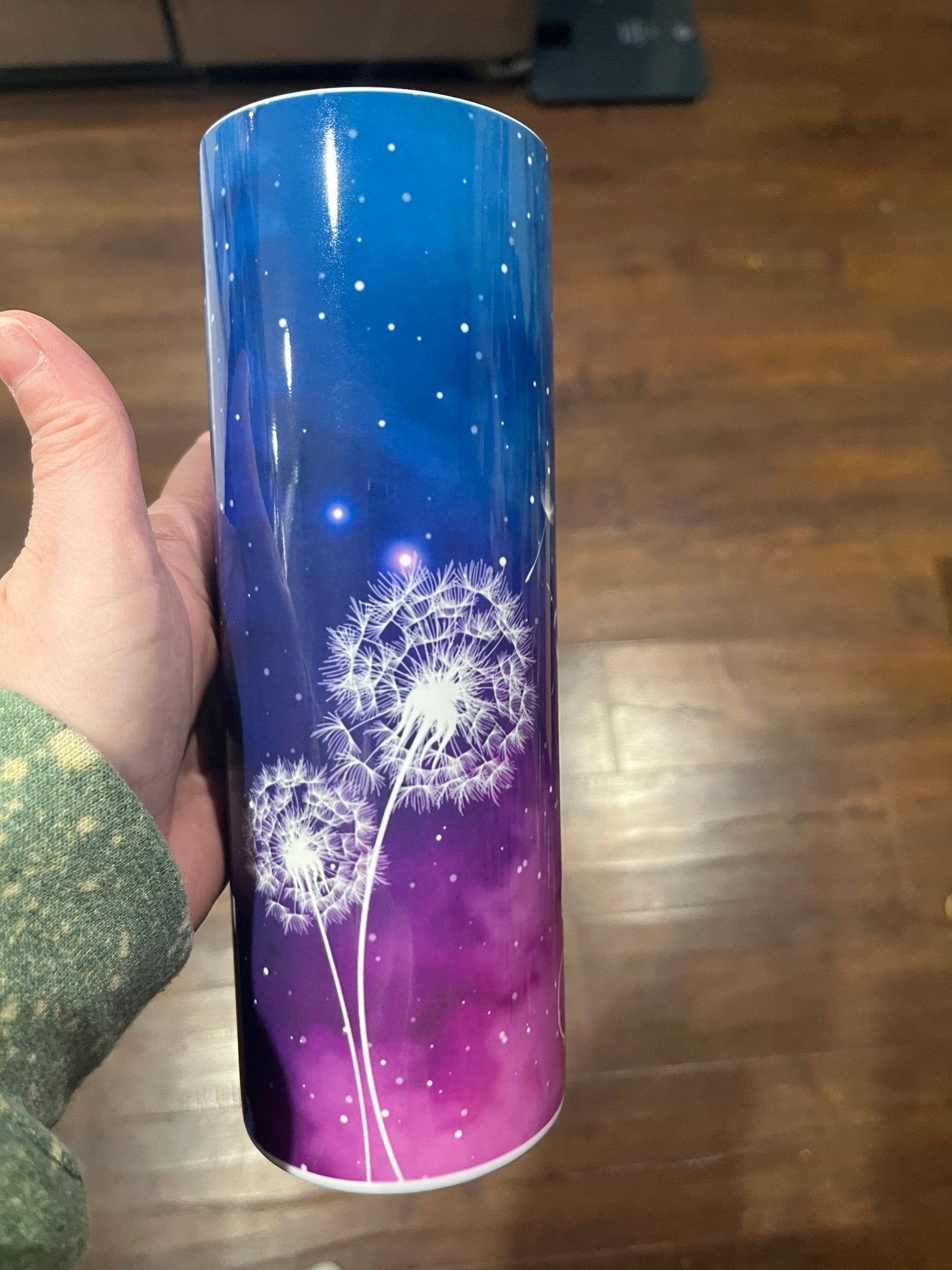 Just breathe purple dandelions 20oz stainless steel tumbler