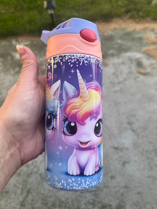 Unicorn 12oz kids tumbler purple/pink lid