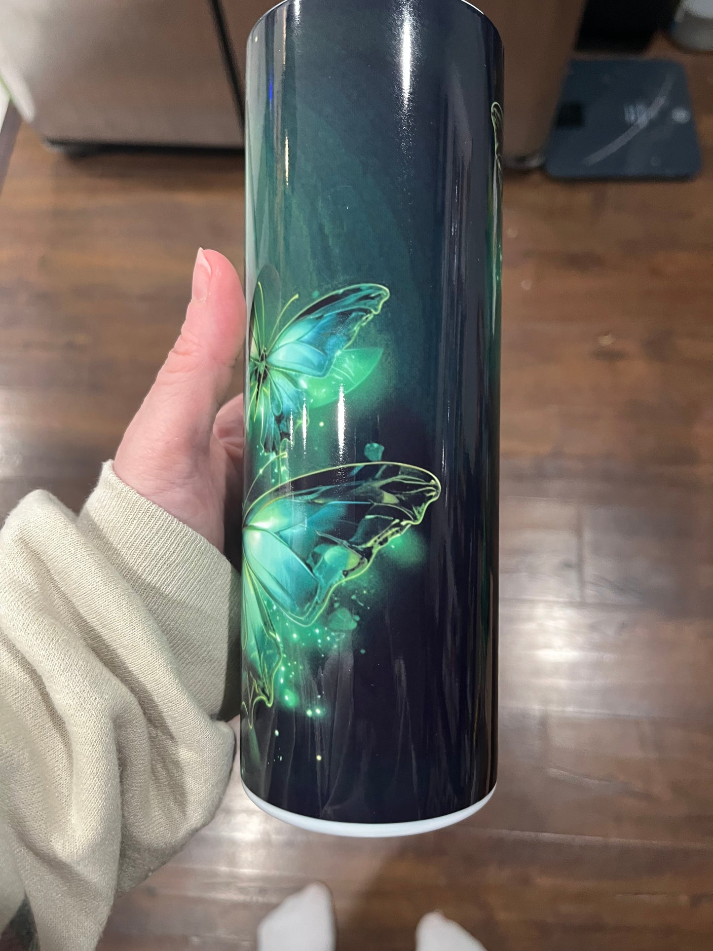 Green glowing butterflies 20oz tumbler