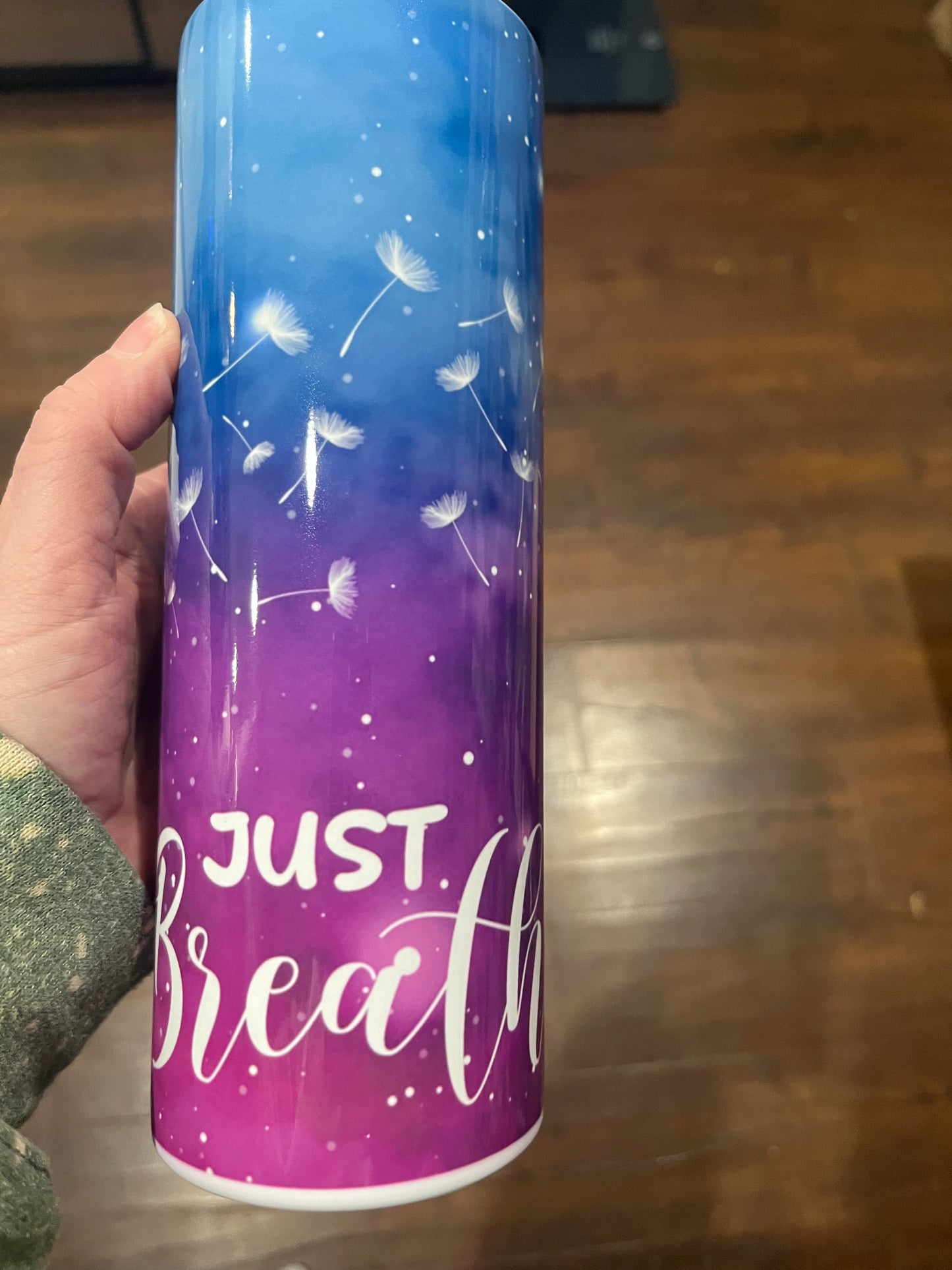 Just breathe purple dandelions 20oz stainless steel tumbler