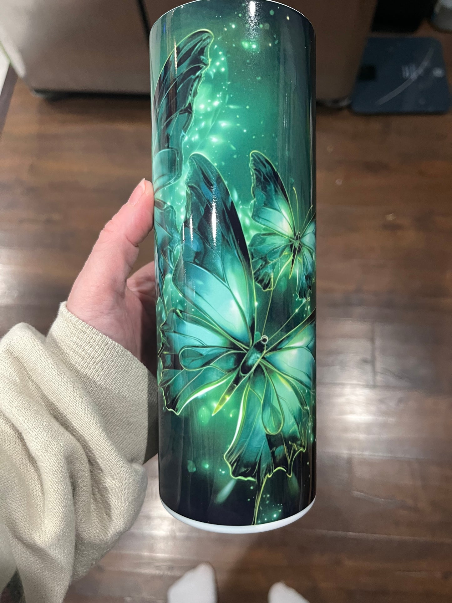 Green glowing butterflies 20oz tumbler