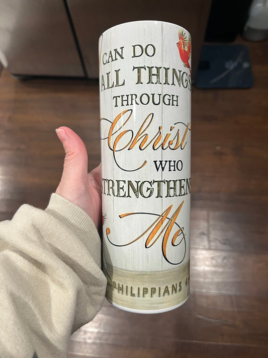 I can do all things through Christ who strengthens me cardinals 20oz stainless steel tumbler